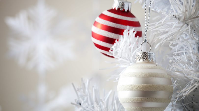 White Artificial Christmas Tree Red Ornaments