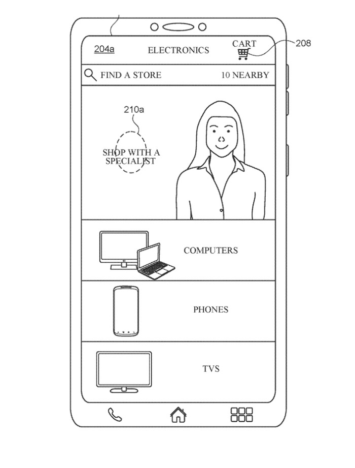 Detail from the patent application showing the Apple Store app with an in-video Personal Shopper