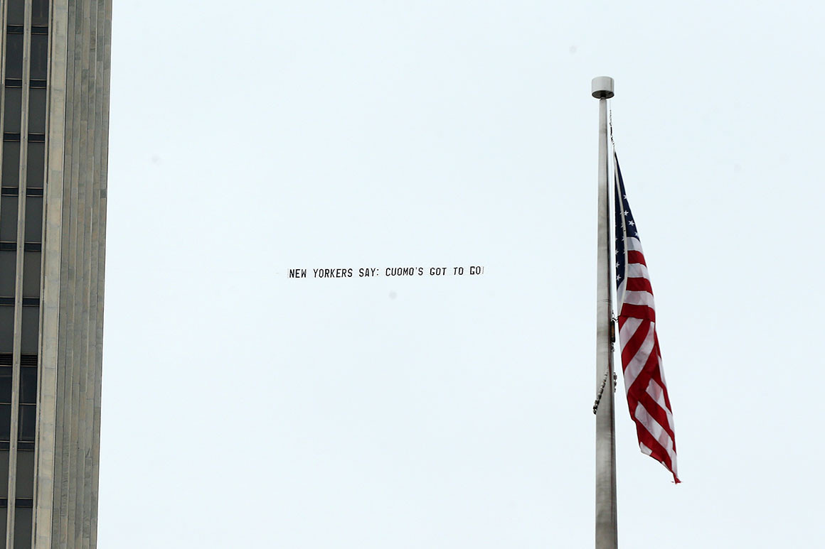 A plane pulls a banner reading “New Yorkers Say: Cuomo's Got To Go!” over the New York State Capitol in response to the sexual harassment allegations made by numerous women against Gov. Andrew Cuomo. A plane pulls a banner reading “New Yorkers Say: Cuomo's Got To Go!” over the New York State Capitol in response to the sexual harassment allegations made by numerous women against Gov. Andrew Cuomo.