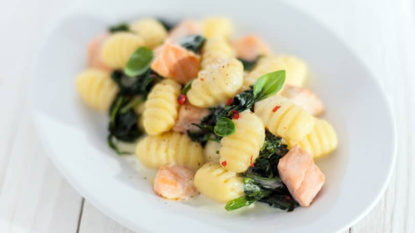 Gnocchi Pasta Dumplings Seafood Spinach Plate