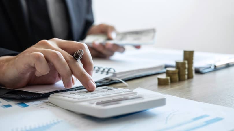 Accounting Calculator Coins Stacked Cash Bills