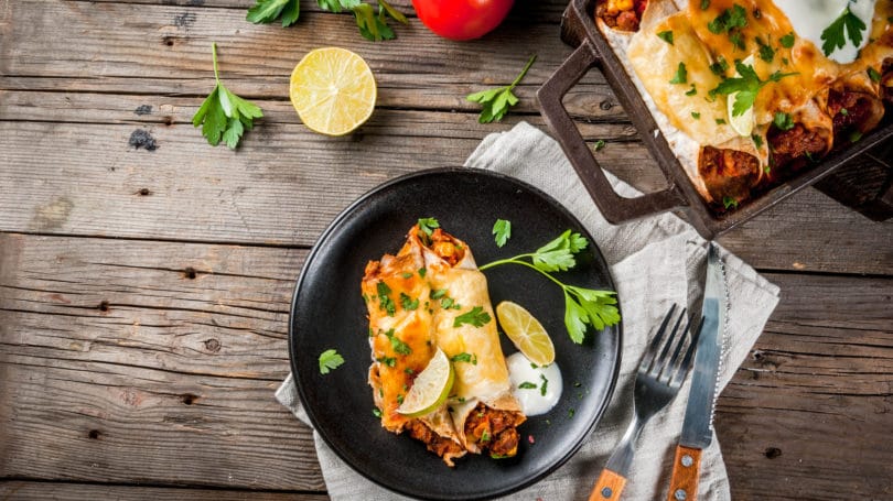 Beef Enchilada Plate Knife Fork Baking Tray