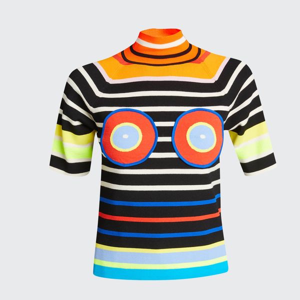 Christopher John Rogers Circles and Stripes Knit Mock-Neck Tee