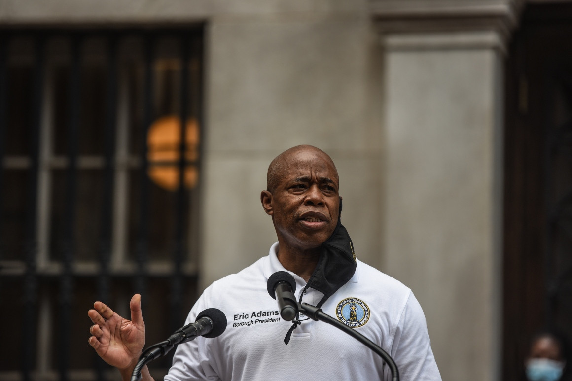 Eric Adams, Brooklyn Borough President, speaks during a Black Lives Matter mural event in the Brooklyn borough of New York City. Eric Adams, Brooklyn Borough President, speaks during a Black Lives Matter mural event in the Brooklyn borough of New York City.